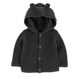 Carter’s Little Planet bear knit jacket with hood & buttons- charcoal/dark gray